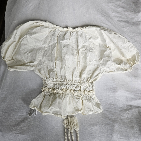 Moon river off white puff sleeve blouse with tassel - Picture 3 of 3